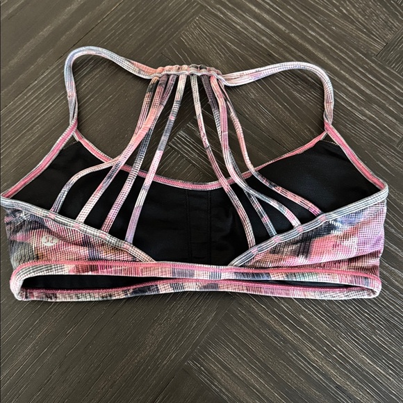 Lululemon Strappy Back Sports Bra Size 6 | Pink Black Lined Running Workout - Picture 2 of 6